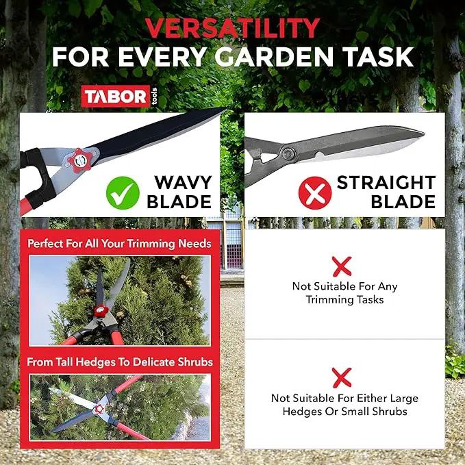 TABOR TOOLS B620A Hedge Shears with Wavy Blade for Trimming Borders, Boxwood, and Bushes, Manual Hedge Clippers with Comfort Grip Handles. by GreenHaven Gardens