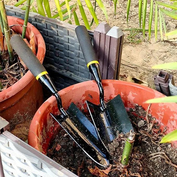 2-in-1 Trowel and Transplanter Gardening Tool Set, Outdoor Hand Tools, with Non-Slip Handle and Protective Blade Covers, Ideal Gardening Gifts for All (Black)