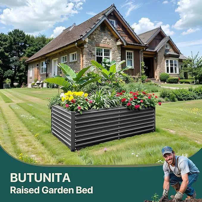 Raised Garden Bed 6x3x2ft, Galvanized Raised Garden Beds Outdoor for Vegetables Flowers Herbs, Steel Large Deep Planter Box, Tall Raised Garden Bed with 3ftx30ft Weed Barrier Fabric and Glove, Black by GreenHaven Gardens