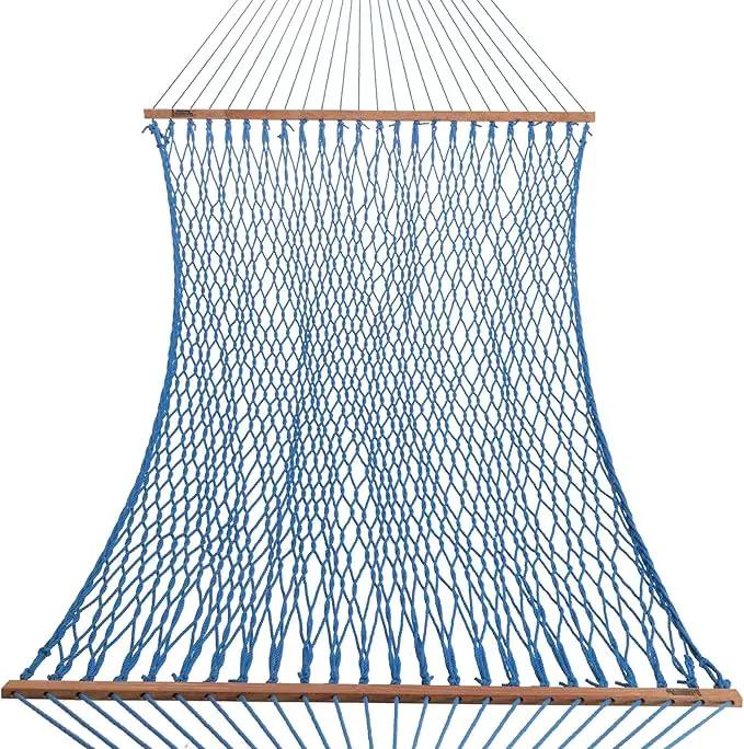 Hatteras Hammocks Deluxe Coastal Blue Duracord Rope Hammock with Free Extension Chains & Tree Hooks, Handcrafted in The USA, 450 LB Weight Capacity, 13 ft. x 60 in by GreenHaven Gardens