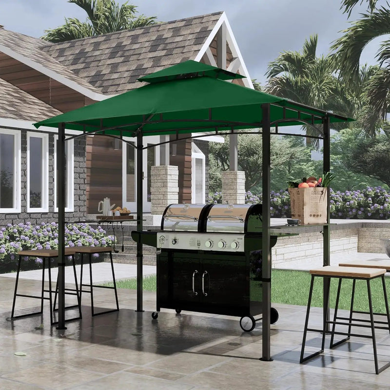 COOSHADE 8'x 5' Grill Gazebo Double Tiered Outdoor BBQ Gazebo Canopy with LED Light (Forest Green) by GreenHaven Gardens