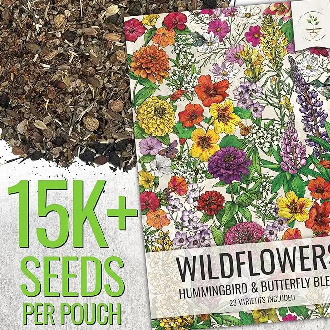 Seed Needs Wildflower Seeds Hummingbird and Butterfly Seed Mix | 5 Packs (1 Ounce Each) No Filler 23 Varieties Garden Seeds Annual & Perennial Species | Pollinator Attracting Flower Seed | Bulk by GreenHaven Gardens