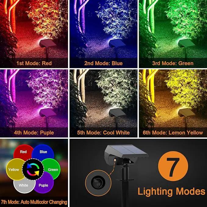 Solar Spot Lights Outdoor Color Changing,[7 Modes/2 Pack] Christmas IP65 Waterproof Landscape Spotlights, Dusk to Dawn Solar Powered Security Light for Patio Gate Walkway Pool Garden Yard Driveway by GreenHaven Gardens