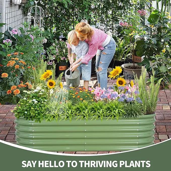 1MORE Galvanized Raised Garden Bed- Planter Garden Boxes Outdoor, Raised Beds for Gardening, 6x2x1.4ft Metal Garden Bed Kit for Vegetables Flower, Planter Raised Bed with Protective Tape & Tools.Green by GreenHaven Gardens