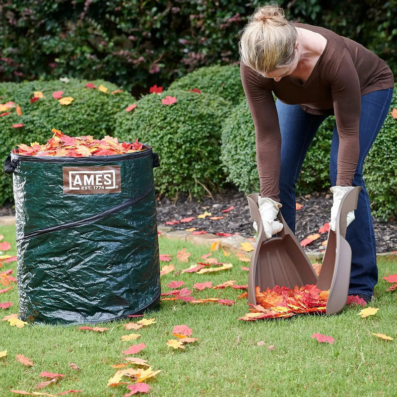 AMES Leaf Scoops Hand Rake Set with Collapsible Pop-Up Garden Waste Bag for Collecting Leaves, Mulch and Debris by GreenHaven Gardens