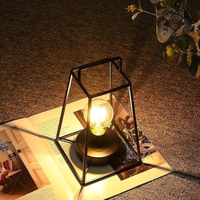 JHY DESIGN Retro Style Geometric Table Lamp 10''High Simple Iron Art Cordless Lamp Battery Powered Lamp with 6-Hours Timer Feature Cage Wireless Lamp for Balcony Party Indoor Outdoor(Short, Black) by GreenHaven Gardens
