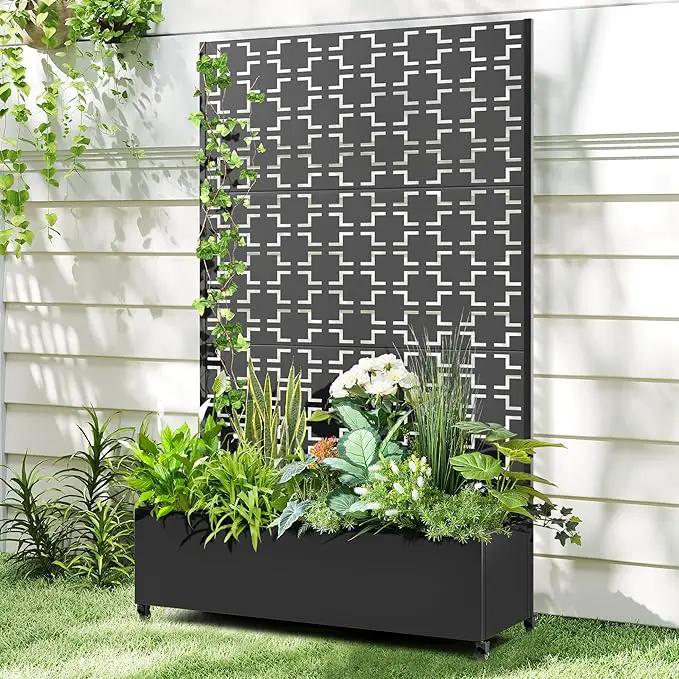 Raised Garden Bed with Trellis and Wheels,73"x47"x16" Metal Raised Garden Bed,Black Squared Metal Planter with Climbing Trellis for Vines & Vegetables by GreenHaven Gardens