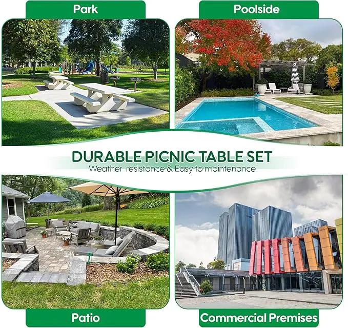 4FT Metal Picnic Tables for Outdoors, Commercial Rectangular Picnic Table and Bench Set for Outside, Patio, Garden, Backyard, Porch, Surface Mount, Grey by GreenHaven Gardens