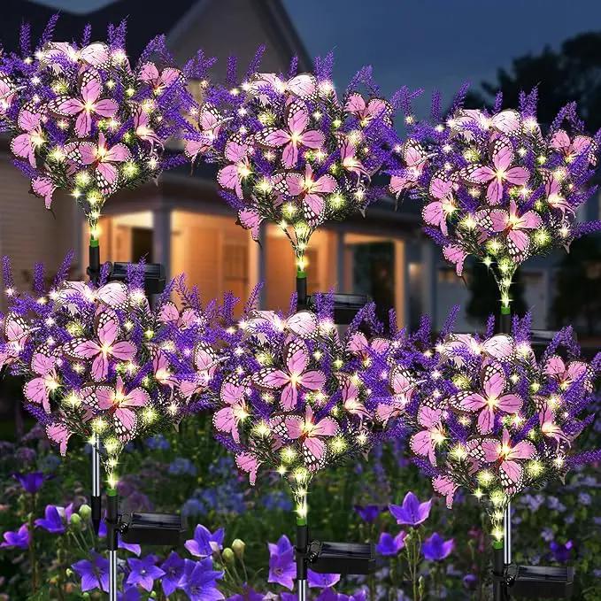 Solar Garden Lights Outdoor, 6 Pack Solar Butterfly Lights Purple Lavender Gardening Gifts for Women, Purple Solar Artificial Flower with Butterfly Purple Garden Decor for Lawn Patio-Warm White by GreenHaven Gardens