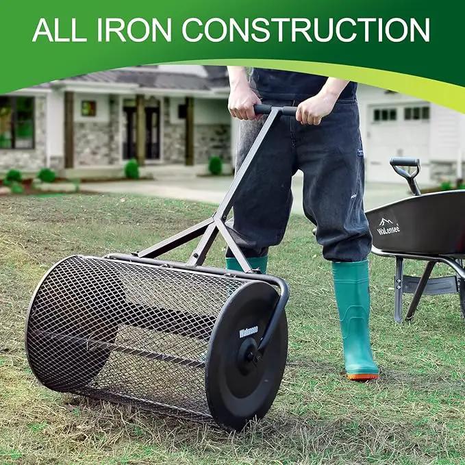 Walensee 24 Inch Compost Spreader Peat Moss Spreader with Upgrade T Shaped Handle for Planting Seeding Durable Lightweight Metal Mesh Spreader for Lawn and Garden Care Manure Spreaders Roller Patented by GreenHaven Gardens