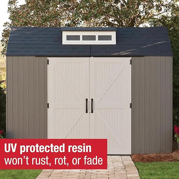 Rubbermaid Extra Large Resin Outdoor Storage Shed With Floor (7 x 10.5 Ft.) Weather Resistant Brown Organization for Home/Lawn Mower/Backyard Equipment/Bike Storage/Pool Supplies by GreenHaven Gardens