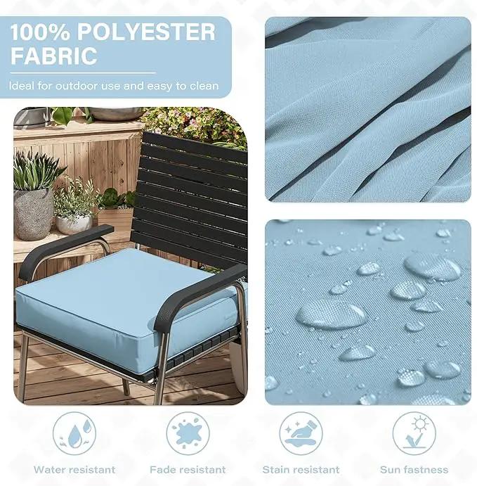 Patio Chair Cushions 24 X 24 X 5 Inch Waterproof Outdoor Seat Cushions for Patio Furniture, Outdoor Sofa Couch Pads with Ties & Handle, Set of 2, Light Blue by GreenHaven Gardens