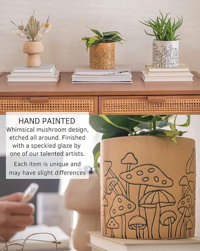 BASE ROOTS Mushroom Planter, Speckled Terracotta, Indoor/Outdoor, Holds Small Plants by GreenHaven Gardens
