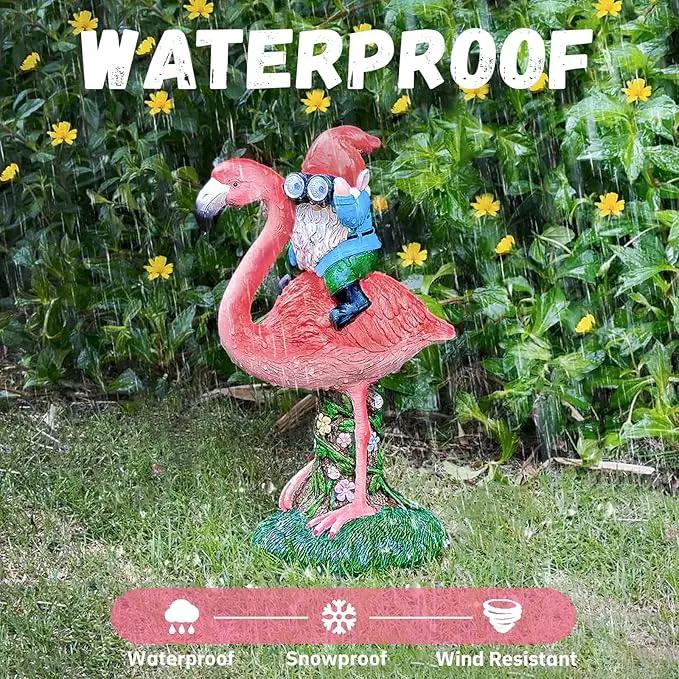 Solar Flamingo Gnome Garden Decor Statue, Outdoor Funny Solar Light Decoration for Yard, Patio, Lawn, Unique Housewarming, Birthday Gift for Women, Mom, Grandma by GreenHaven Gardens