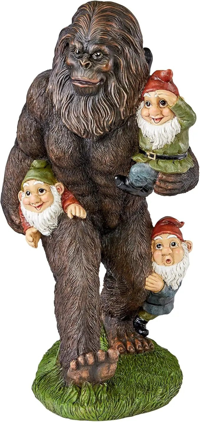 Design Toscano Schlepping the Garden Gnomes Bigfoot Yeti Indoor/Outdoor Garden Statue, 16 Inch Tall, Cast Stone Resin, Painted Full Color Finish by GreenHaven Gardens