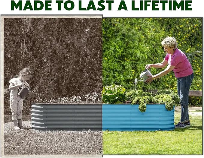 9-in-1 Galvanized Steel Raised Garden Bed // 8×2×1.5 ft Modular Planter for Gardening, Vegetables, Flowers // 18" Tall Metal Raised Garden Beds Outdoor (Teal) // Patented Design Planter Box by GreenHaven Gardens