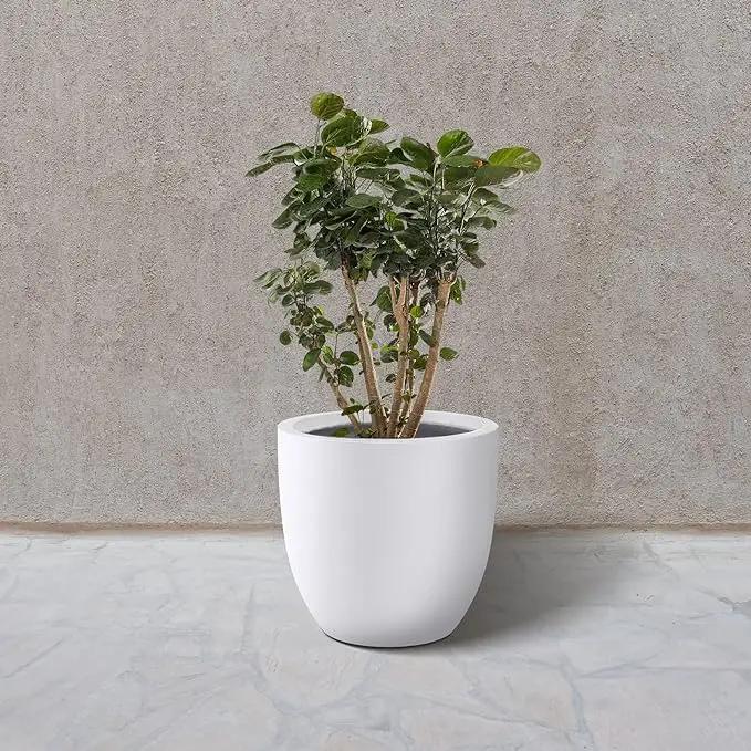 Kante 14 Inch Dia Round Concrete Planter, Indoor Outdoor Large Plant Pot with Drainage Hole and Rubber Plug for Home Patio Garden, Pure White by GreenHaven Gardens