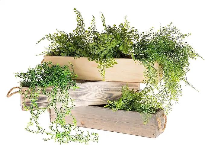 Wooden Planter Box, Rustic Barn Wood/Whitewash with Plastic Liner l Garden Decor l Restaurant and Wedding Decorations l Table Centerpiece (20x4 w Handle Set of 2, Rose Wood) by GreenHaven Gardens
