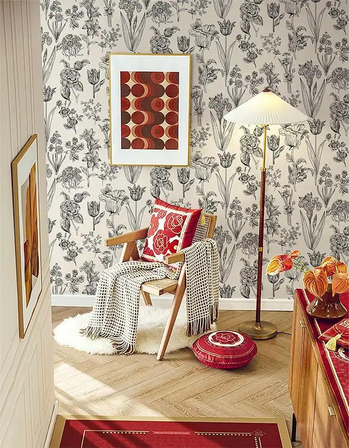 Dimoon 393"x17.3" Floral Peel and Stick Wallpaper Beige Contact Paper Waterproof Wallpaper Delicate Vintage Flower Thicken Plant Self Adhesive Removable Wall Covering Shelf Liner Decal Vinyl Roll by GreenHaven Gardens