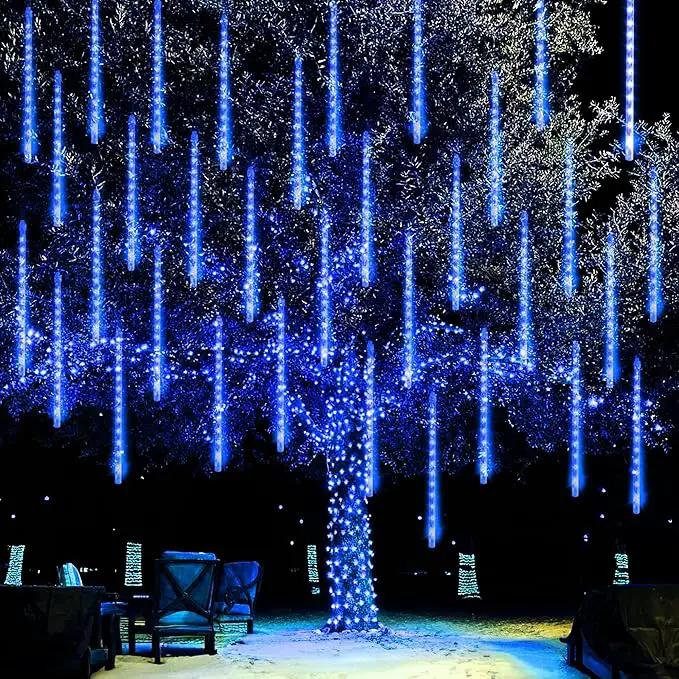 Dazzle Bright 864LED Christmas Light, Meteor Shower Rain Lights 11.8 Inch 24 Tubes, Waterproof Plug in Falling Rain Lights Christmas Decorations for Xmas Bushes Tree Yard Party (Blue) by GreenHaven Gardens