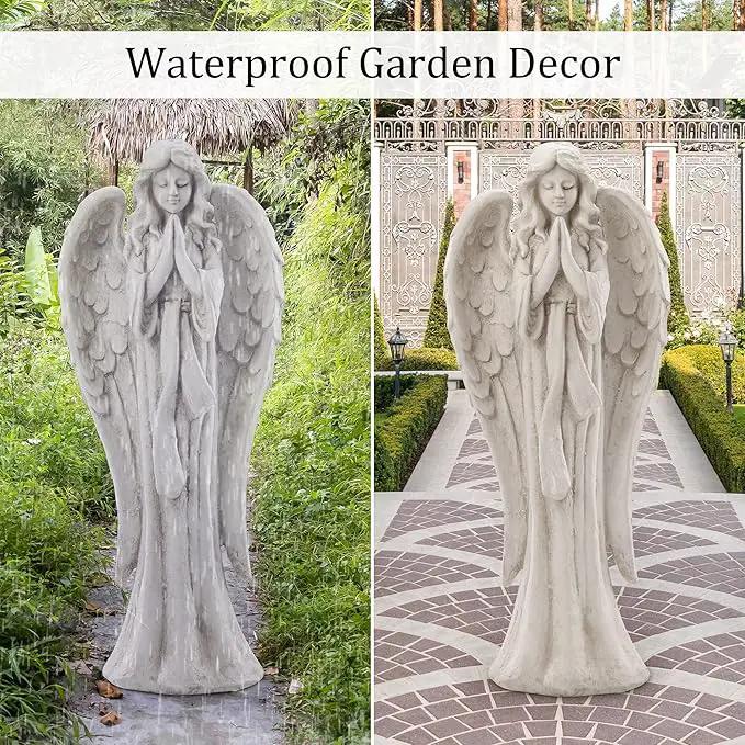 TOETOL Outdoor Garden Statues Praying Angel Statue 31.1" Grave Decorations Magnesium Oxide Stone Grey Yard Patio Deck Home Entryway Hallway Sculpture by GreenHaven Gardens