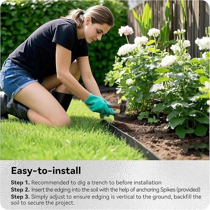 Worth Galvanized Steel Landscape Edging 8" x50' Metal Garden Edging Roll Flexible Bender Border with 16Pcs Stakes for Lawn, Flower Bed Edges, Black by GreenHaven Gardens