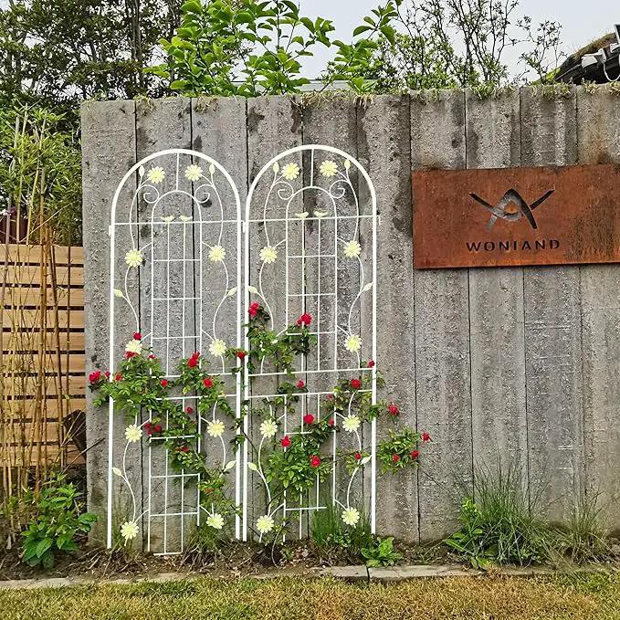 2 Pack Metal Garden Trellis for Climbing Plants 71" H Cream White Garden Fence Rustproof Trellis Support Roses Flower Outdoor Lawn, Cream White by GreenHaven Gardens