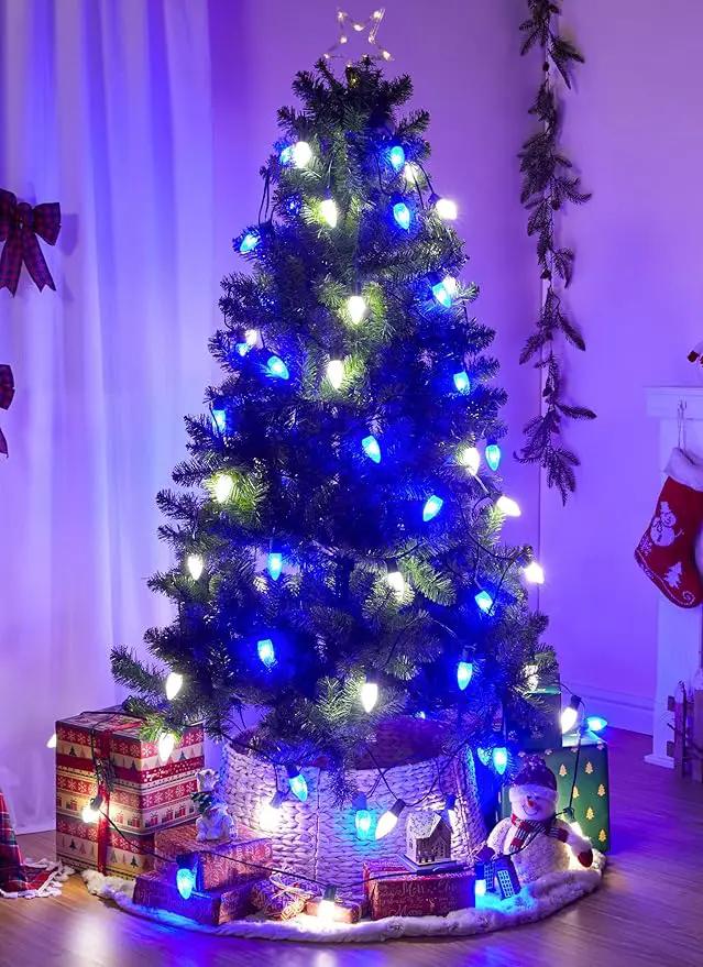 Christmas Pathway Lights Outdoor, 2 Pack 26 Ft 20 LED C9 Strawberry String Lights with Stakes, Connectable Waterproof Outside Christmas Lights Marker for Path, Lane, Patio Decor, Blue & Pure White by GreenHaven Gardens