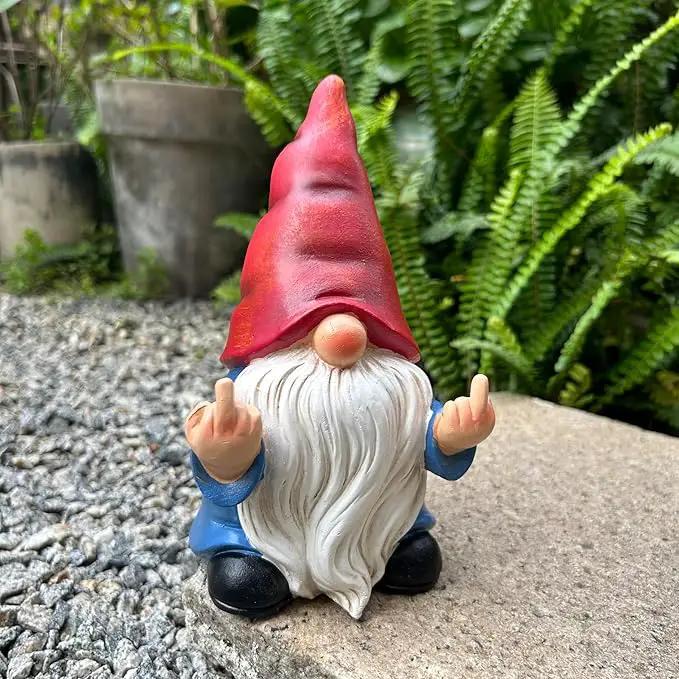 Middle Finger Gnome Statue 7.8in， Naughty Garden Gnome Statue Decoration and Lawn Ornament - Funny Garden Gnomes for Outdoor or Home Decor, Red, WSH004 by GreenHaven Gardens