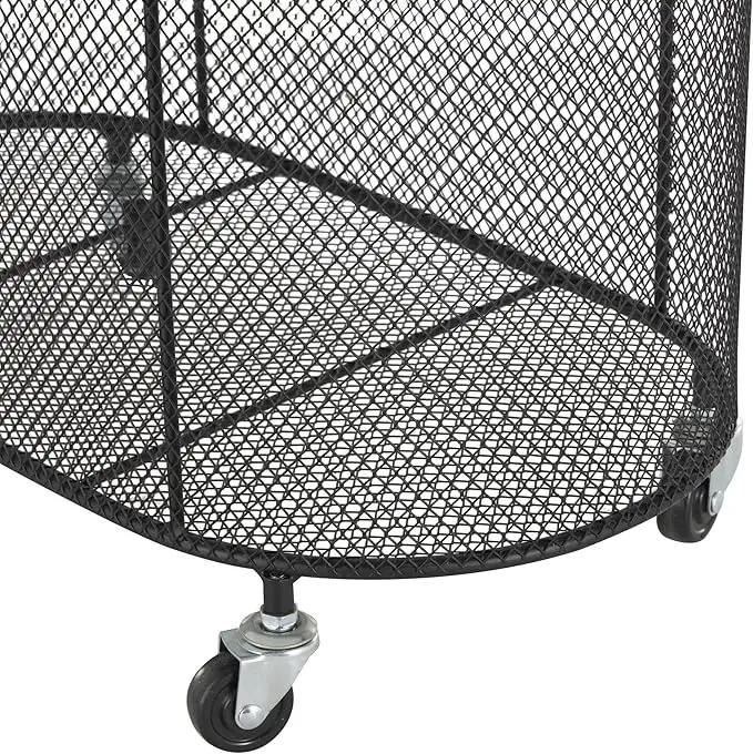 Deco 79 Metal Storage Cart Oval Mesh Wire Rolling Laundry with Ring Handles, 21" x 12" x 21", Black by GreenHaven Gardens