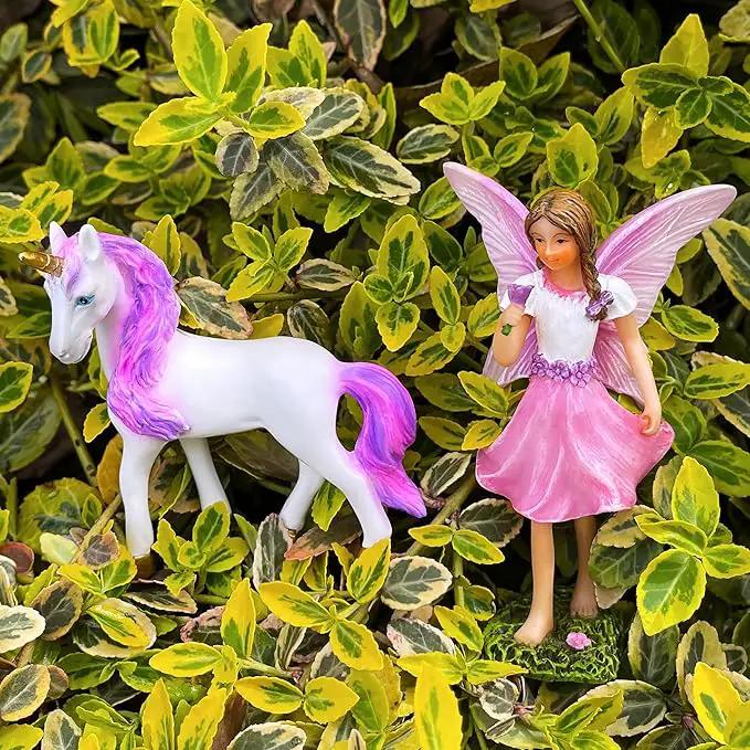 Mood Lab Fairy Garden - Fairy with Unicorn Set of 2 pcs - Miniature Figurines Statue Kit - Outdoor or House Decor by GreenHaven Gardens