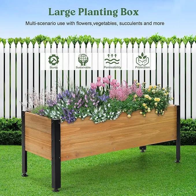 Wood Rectangular Garden Planter Box Raised Garden Bed Outdoor,Planters for Outdoor Plants 37x13x15in Elevated Planter Box for Herbs Vegetables Flowers Great for Patio Deck Balcony by GreenHaven Gardens