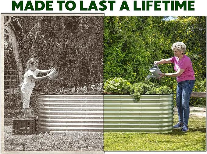Galvanized Raised Garden Beds Outdoor // 8×2×2 ft Planter Raised Beds for Gardening, Vegetables, Flowers (Silver) // Large Metal Garden Box // Patented Tool-Free Design by GreenHaven Gardens