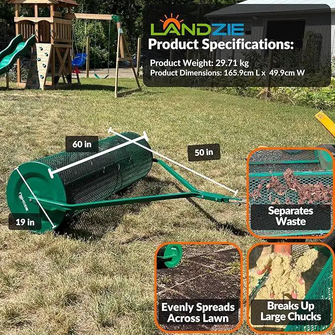 LANDZIE Lawn and Garden Spreaders - 60 x 20 Inch Tow-Behind Compost and Peat Moss Spreader for Large Lawns Commercial Landscaping - Effortlessly Spread Perfect Layer of Topdressing - Large Lawn Care by GreenHaven Gardens