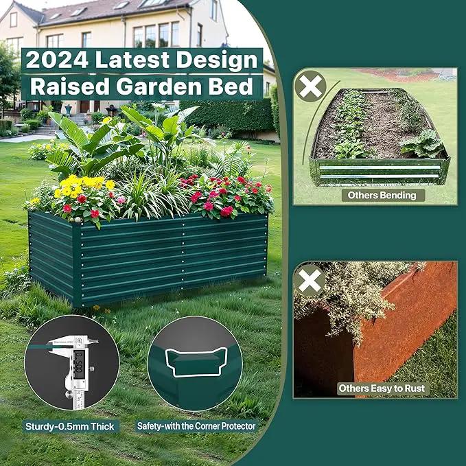 Raised Garden Bed Kit-6x3x2ft-Galvanized Steel-Ideal for Vegetables, Flowers, Herbs-Large Deep Root Planter Box-Tall Design-Includes 3ft x 30ft Weed Barrier Fabric and 1 Pair of Gloves-Green by GreenHaven Gardens