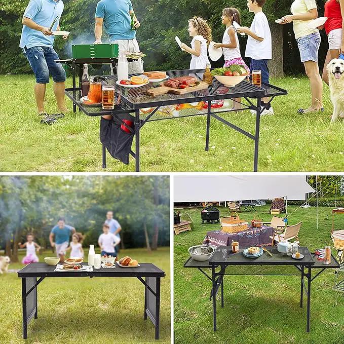 Nice C Folding Grill Table, Camping Table, Tailgate Tables, Grill Tables, Outdoor, Metal Folding Adjustable Height&Width, Mesh Net, Carry Handle by GreenHaven Gardens