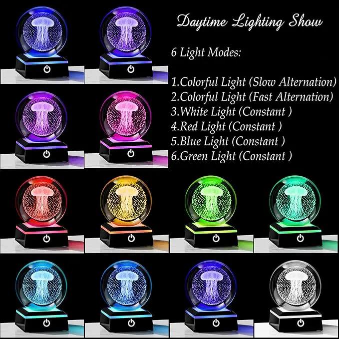 Qianwei Jellyfish Lamp for Women 3D Crystal Ball 3.14'' - 80mm Laser Jellyfish Decor Glass Animals Jellyfish Night Light Gifts Figurines Statue for Room Decorations Jellyfish Stuff by GreenHaven Gardens