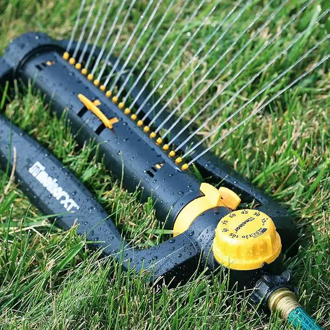 Melnor 65133AMZ XT Turbo Oscillating Sprinkler W/Timer, 4,500 sq. ft., Quick Connect Bundle, 2-Way Adjustable, Black, Yellow by GreenHaven Gardens