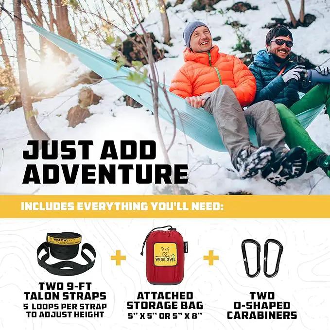 Wise Owl Outfitters Camping Hammock – 500lbs Portable Hammock with Tree Straps - Travel, Backpacking, Hiking, Outdoors Camping Gear - Single or Double by GreenHaven Gardens
