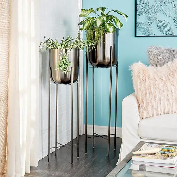 CosmoLiving by Cosmopolitan Metal Indoor Outdoor Planter Dome Large Planter Pot with Removable Stand, Set of 2 Planters 39", 46"H, Black by GreenHaven Gardens