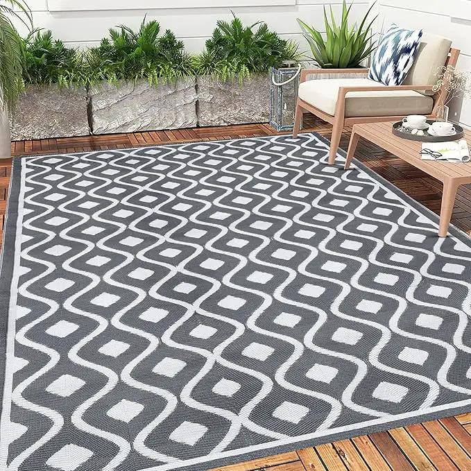 Pauwer Reversible Outdoor Rug, 9'x12', Waterproof, Polypropylene, Moroccan Grey, Area Rug for Patio, RV, Camping, Picnic, Backyard, Deck, Balcony, Porch by GreenHaven Gardens