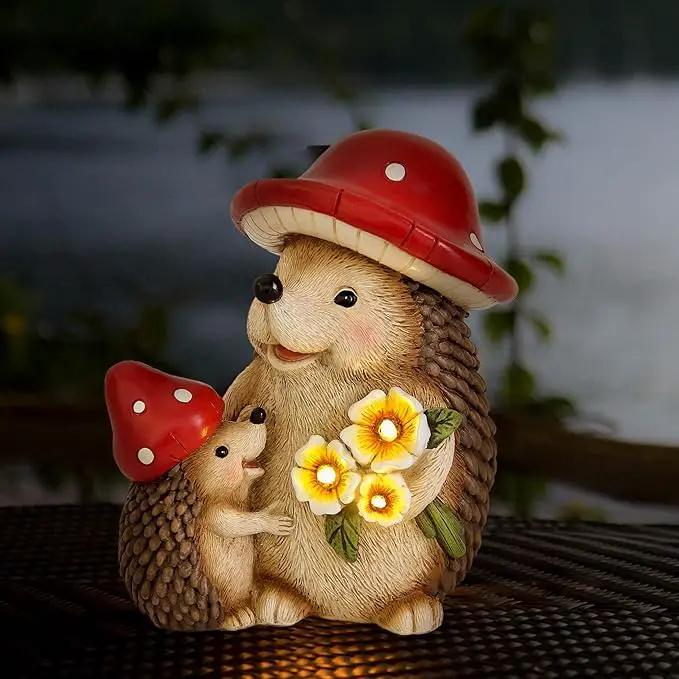 Solar Hedgehog Garden Statue Lights for Outdoor Decor, Resin Hedge hog Figurine Lighting Decorations, Patio Yard Lawn Ornaments Birthday Gifts for Women Mom Grandma by GreenHaven Gardens