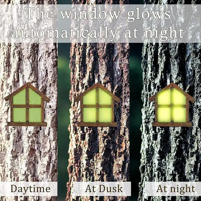 Juegoal Fairy Gnome Home Miniature Window and Door with Litter lamp for Trees Decoration, Glow in Dark Fairies Sleeping Door and Windows, Yard Art Garden Sculpture, Lawn Ornament Decor by GreenHaven Gardens