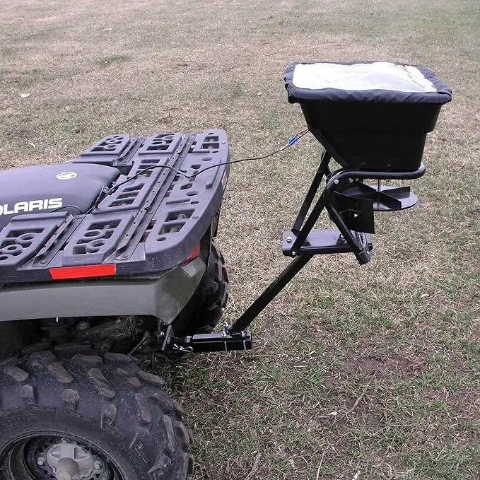 Field Tuff 12V 80 Pound Capacity Grass Seed Fertilizer Spreader with Hitch Mount Receiver and Rain Protector for ATV, UTV, or Utility Tractor by GreenHaven Gardens