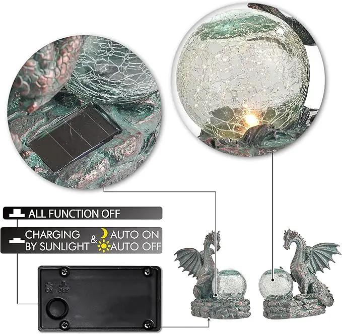 TERESA'S COLLECTIONS Garden Sculptures & Statues, Solar Dragon Outdoor Statues Figurines, Resin Bronze Gothic Garden Decor Lawn Ornaments Patio Yard Decorations Gifts for Mom Women, 8" by GreenHaven Gardens
