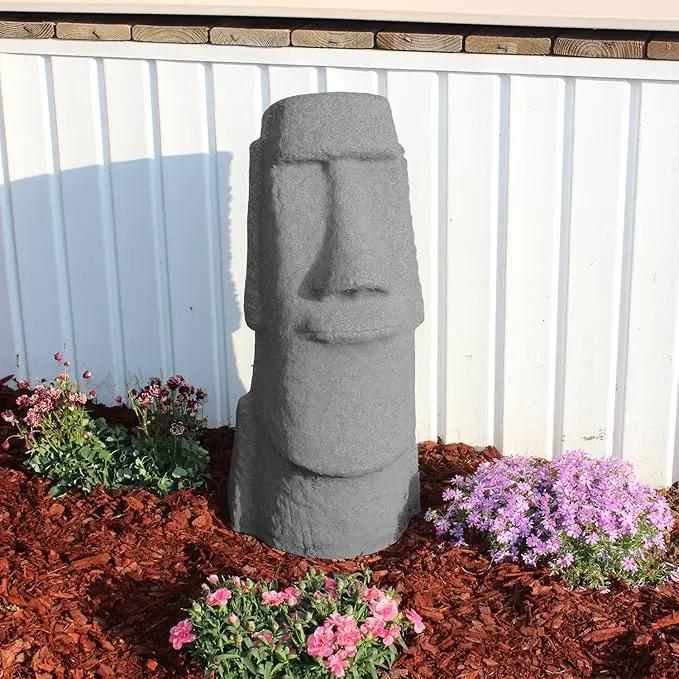 EMSCO Group Easter Island Head Statue – Natural Granite Appearance – Made of Resin – Lightweight – 28” Height by GreenHaven Gardens