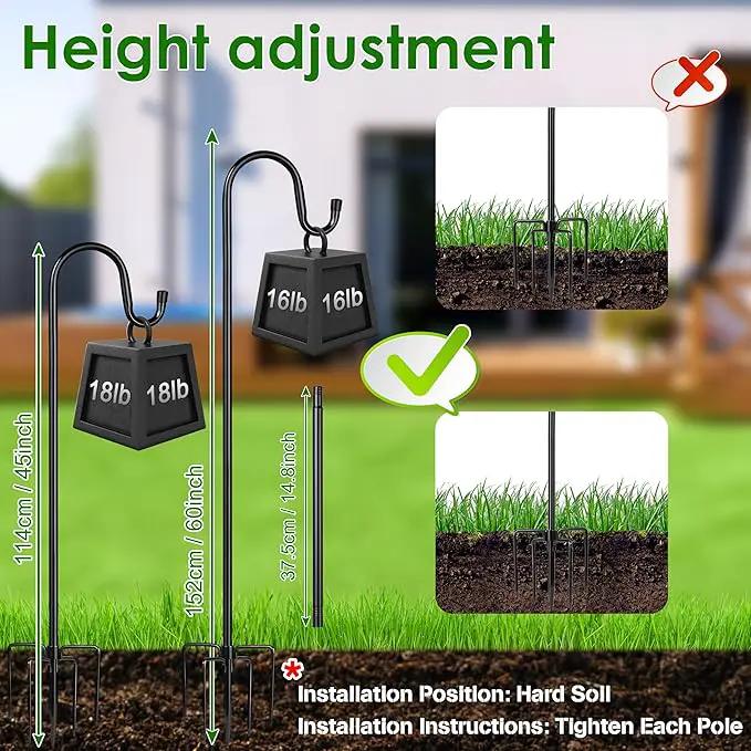 XDW-GIFTS Bird Feeder Pole for Outdoor, 60 Inch Shepherds Hooks Heavy Duty Garden Pole for Hanging Plant Basket, Solar Light Lanterns, Garden Plant Hanger Stands with 5 Base Prongs by GreenHaven Gardens