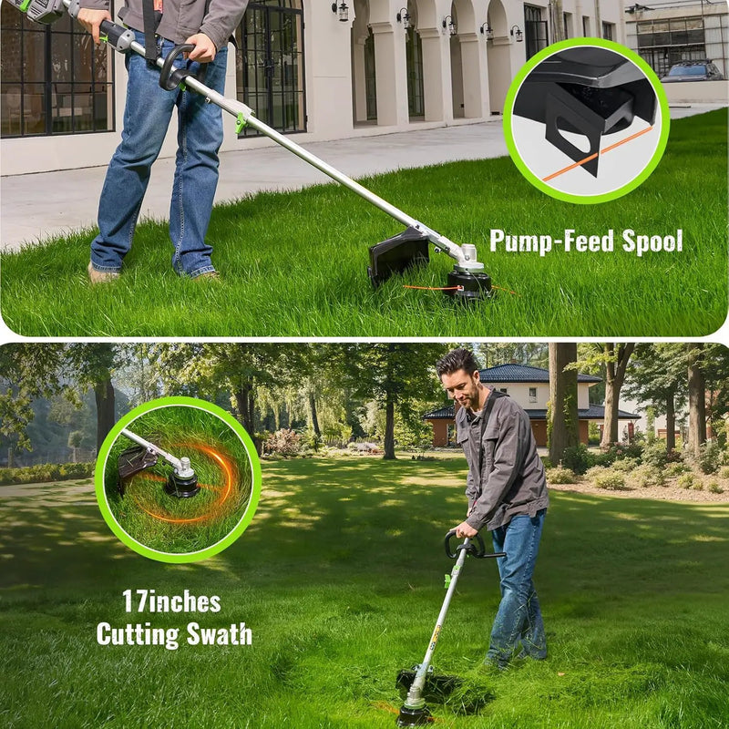 60V Lithium Ion Cordless String Trimmer, 17 Inch Two Speed Brushless String Trimmer with 5.0Ah Battery and Charger by GreenHaven Gardens
