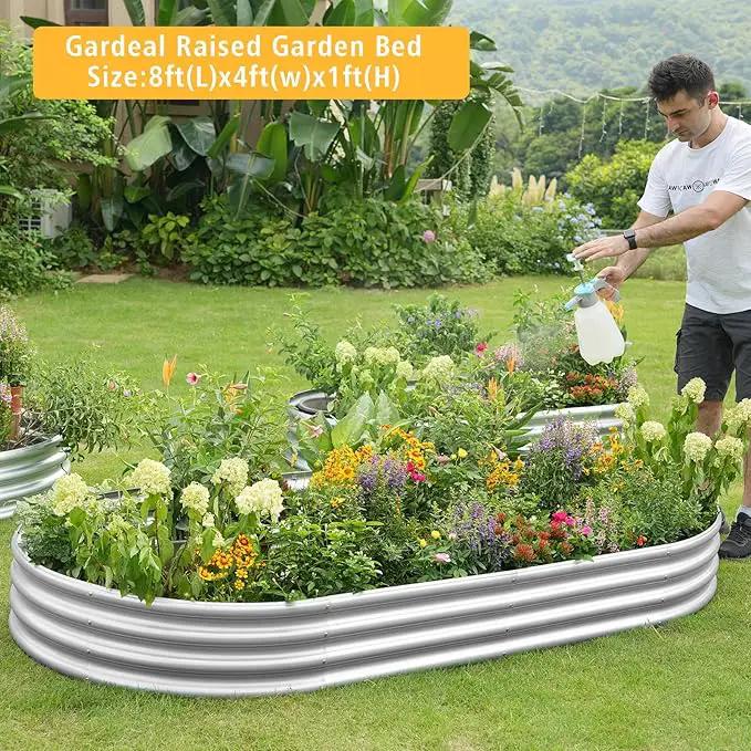 Garden 8x4x1ft Galvanized Raised Garden Bed Kit - Metal Planter Boxes for Vegetables/Herbs/Flowers, Heavy-Duty Steel Outdoor Garden Box with Reinforced Edges(8X4X1FT) by GreenHaven Gardens