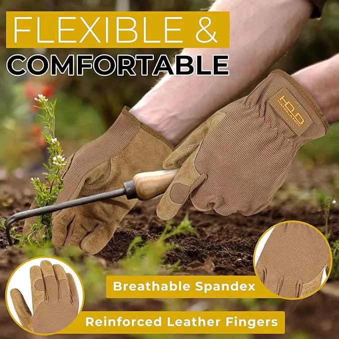 HANDLANDY Leather Work Gloves for Men & Women, Reinforced Durable Garden Gloves, Cowhide Working Glove for Gardening by GreenHaven Gardens